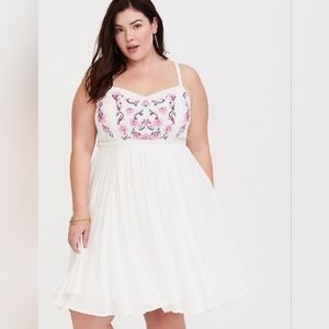 Torrid | White Embroidered Floral Gauze Mini Dress